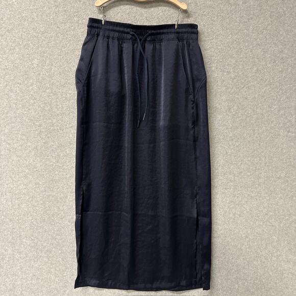 Lululemon Glide Away Navy Blue Side Slit Satin Pull-On Slip Midi Skirt Size 6 - Picture 2 of 14